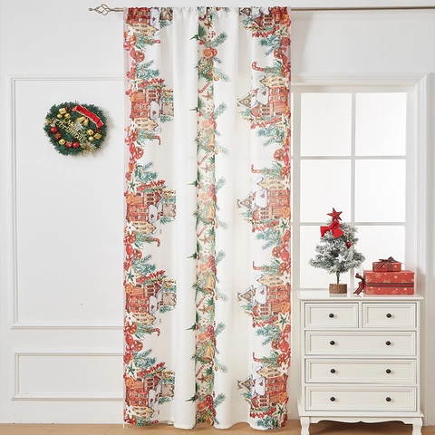 Christmas Curtains Polyester Semi Blackout Window Drapes For Home Living Room Bedroom Decor Festive Santa Snowflake Pattern
