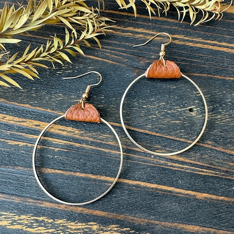 Pendientes De Aro Minimalistas De Aleación Dorada Con Cuero De Vaca Genuino Y Ganchos De Cobre Para Mujer