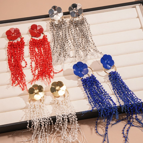 Boucles D'oreilles À Pampilles Fleurs Avec Perles En Verre Et Tige En Argent Sterling 925 Style Bohème Exagéré Pour Femmes