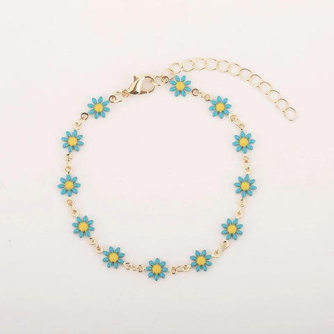 Squisito Bracciale a Catena con Fiori di Margherita Placcato in Rame da Donna Regolabile Multicolore Smalto Cuore Gioielli