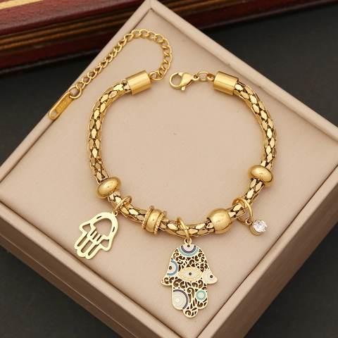 Hamsa Hand Teufelsauge Halskette Armband Ohrringe Vergoldeter Edelstahl Emaille Ethno Schmuck Für Damen
