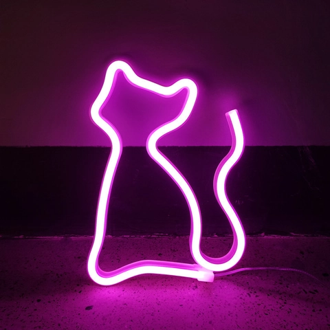 Cat Neon Sign LED Light Cat Shape Plastic Wall Hanging Lamp Battery USB Powered For Room Decor Festival Party Atmosphere