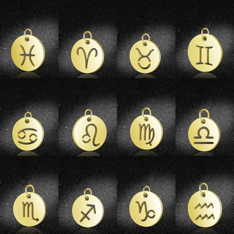 316L Stainless Steel Zodiac Signs Hollow Round Pendant Charms For DIY Necklace Bracelet Making Accessories Minimalist Jewelry Pendants