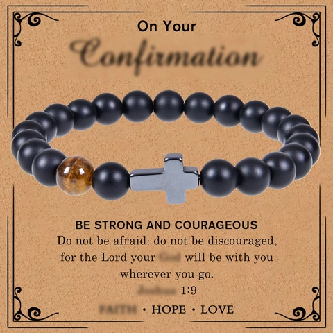 Naturstein Perlenarmband Mit Tigerauge Mattem Achat Und Legierung Kreuz Anhänger Religiöse Grußkarte Geschenk Für Herren Damen