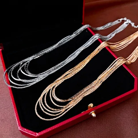 Multi Layer Necklace Copper Real Gold Plated Exaggerated Choker Fashion Trendy Luxury Elegant Statement Jewelry For Women