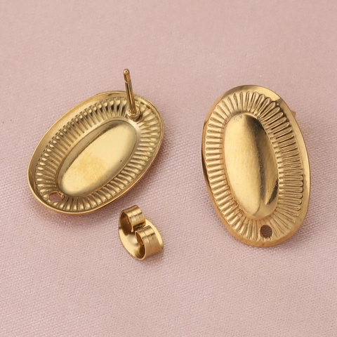 Stainless Steel Earring Stud Findings 18K Gold Plated DIY Geometric Earring Bases With Loop For Jewelry Making