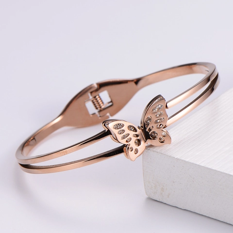 Schmetterling Armreif Aus Edelstahl Für Damen Mit Zirkonia Strass Hohl Design Minimalistischer Schmuck