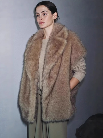 Dames Elegante Faux Fur Vest Gilet Revers V-Hals Mouwloos Pluche Dik Warm Winter Taillejas Casual Mode