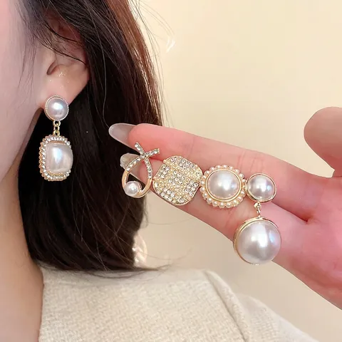 Orecchini Di Künstliche Perle Eleganti Vintage Francesi Gioielli Geometrici Con Strass E Perno In Argento Per Donna Stile Di Lusso