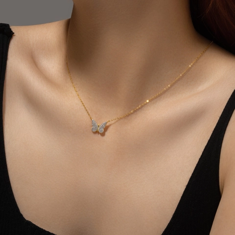 Collana con Ciondolo a Forma di Farfalla Ape Libellula in Argento Sterling 925 per Donna con Strass Animali Catena Oro Argento