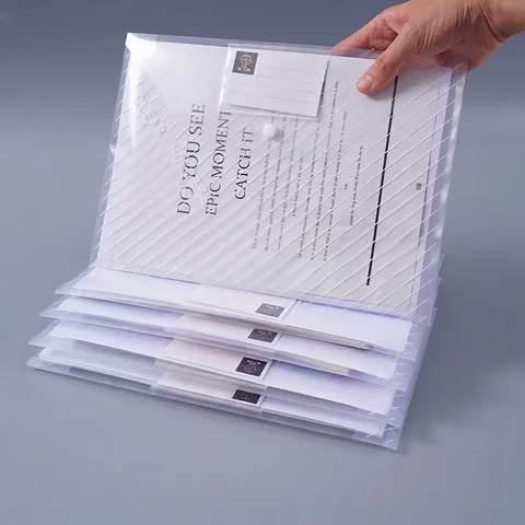 Borsa Portadocumenti Trasparente Plastica PP Bottone A Pressione Cartella Con Porta Etichette Impermeabile Portaoggetti
