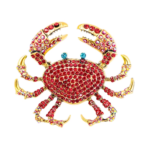 Crab Brooch Pin Alloy Colorful Rhinestones Marine Animal Vintage Fashion Jewelry Accessory For Women Men Corsage