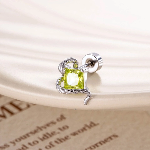 Snake Wrapped Square Zircon Cartilage Stud Earring Titanium Steel Copper Helix Piercing Jewelry For Women Cool Style