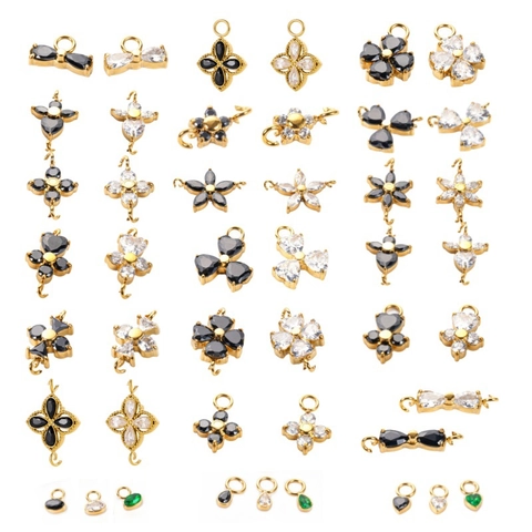 DIY Jewelry Making Charms Stainless Steel Pendants With Zircon Four Leaf Clover Butterfly Heart Star Shapes Connector