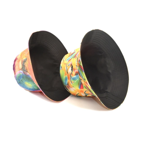 Reversible Bucket Hat Unisex Abstract Art Print Tie Dye Graffiti Sun Protection Summer Outdoor Polyester Fisherman Cap