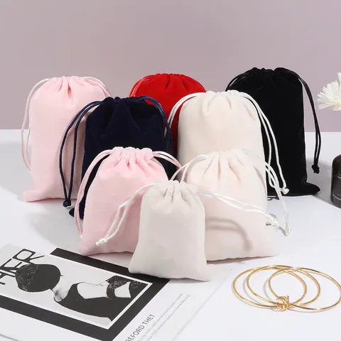 Sacchetto Per Gioielli In Velluto Ispessito Con Coulisse Custodia Portatile Per Collane Bracciali Anelli Confezione Morbida