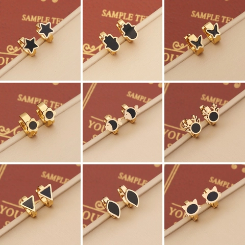 Boucles D'oreilles Huggie Hoop Acier Inoxydable Émail Noir Huile Goutte Géométrique Animal Étoile Bijoux Pour Femmes
