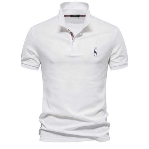 Polo Da Uomo A Maniche Corte In Misto Cotone Ricamo Giraffa Tessuto Piqué Top Casual Business