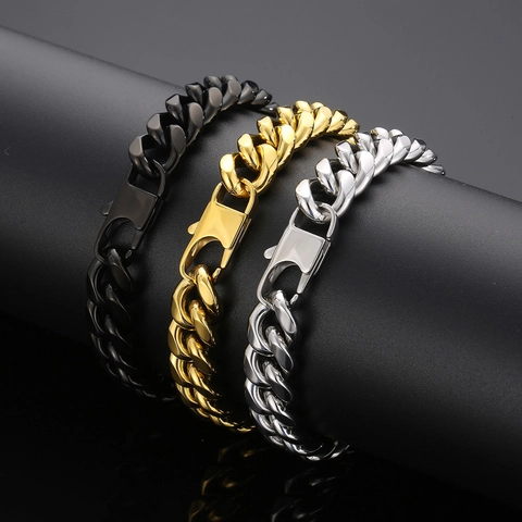 Pulsera De Cadena Cubana De Acero Inoxidable Para Hombre Cadena De Metal Pulido Grueso Estilo Hip Hop Joyería