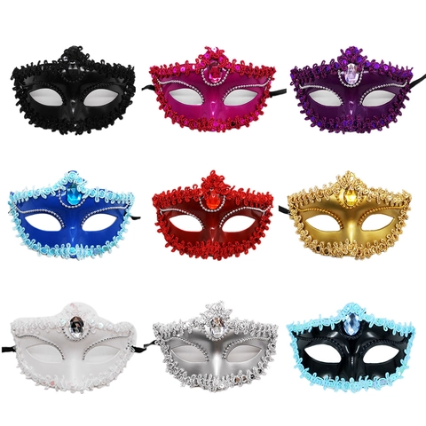 Venice Masquerade Mask Electroplated Plastic With Lace And Rhinestone Party Costume Half Face Eye Cover For Halloween Ball