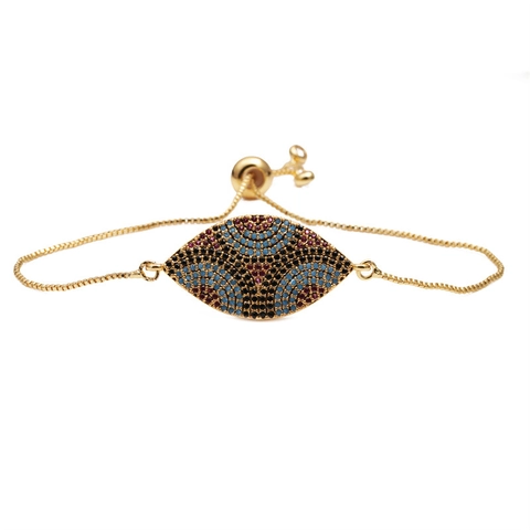 Evil Eye Armband Kupfer Mikro Pave Zirkonia Verstellbar Bolo Verschluss Boxkette Mode Böhmisch Schmuck Unisex