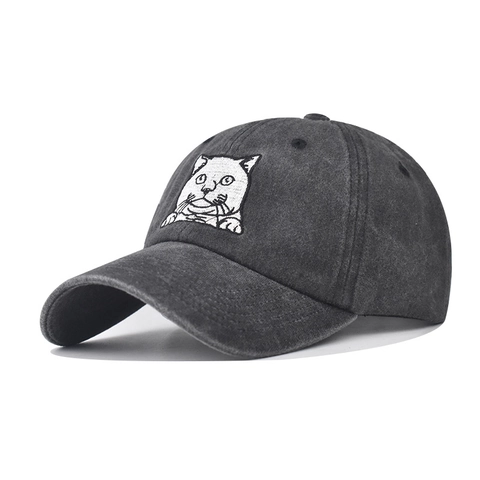 Gewassen Katoenen Honkbalpet Vintage Distressed Dad Hat Verstelbaar Ademend Zonbescherming Geborduurd Kat Hond Gezicht