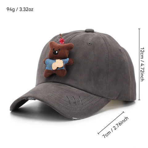Casquette De Baseball En Coton À Bord Déchiré Avec Ours En Peluche Et Ornement Cerise Réglable Décontractée Douce