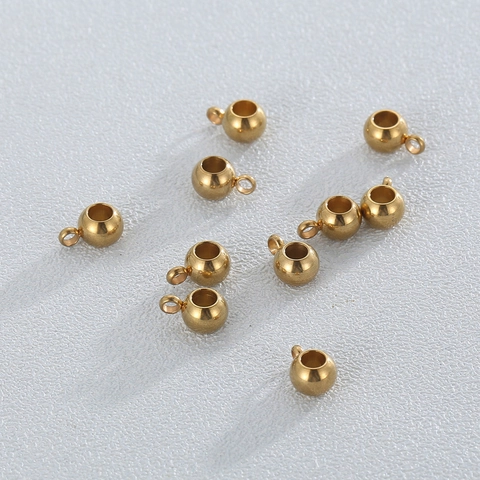 Edelstahl Rundkugeln Mit Aufhängeschlaufe Vakuum 18K Vergoldet Schmuckherstellung Charms DIY Halskette Armband