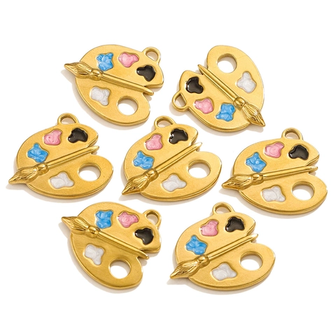 Artist Palette Charm Stainless Steel Colorful Enamel Pendant For DIY Jewelry Making Necklace Accessories Creative Gift