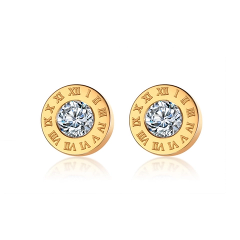 Pendientes De Botón Redondos Con Números Romanos De Acero De Titanio Con Circonita Cúbica Joyería Geométrica De Moda