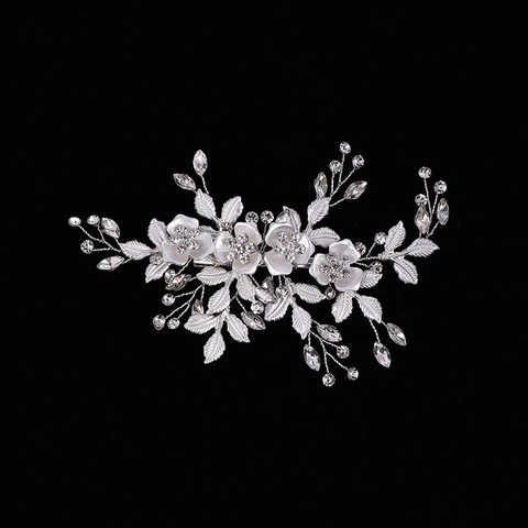 Handgefertigter Braut Haarschmuck Legierung Strass Blumen Blatt Retro Hochzeit Seitenclip Kamm Haarnadel