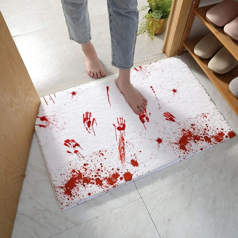Tappeto Da Bagno Halloween Impronta Di Mano Insanguinata Antiscivolo Assorbente Finto Cashmere Decorazione Horror
