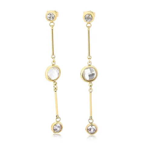 Stainless Steel Drop Dangle Earrings For Women With Rhinestone Long Tassel Geometric Three Round Crystal