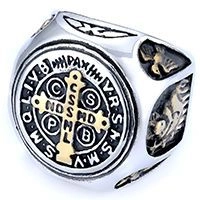 Anello Medaglia San Benedetto Acciaio Inossidabile Vintage Religioso Sigillo Cattolico Rilievo Croce Gioielli Per Uomo Donna