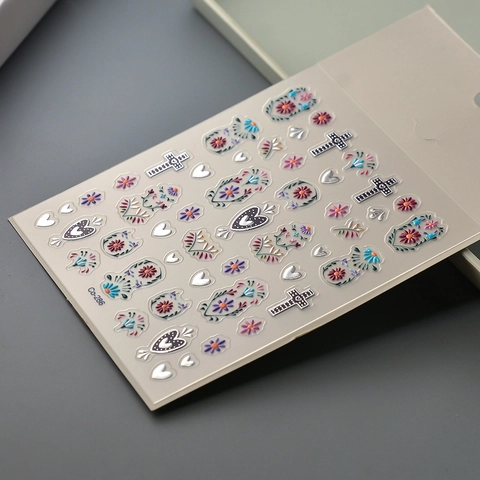 5D Reliëf Nagelstickers In Reliëf Bronskleurig Kruis Hart Bloem Totem Boheemse Stijl DIY Manicure Decoraties Waterdicht