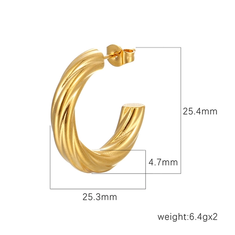 C-Förmige Creolen Edelstahl 18K Vergoldet Gedreht Texturiert Mesh Geometrisch Minimalistischer Stil Für Frauen