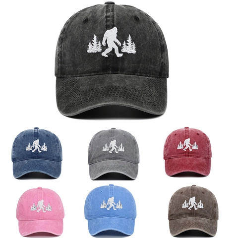Bigfoot Stickerei Gewaschene Baumwolle Baseballkappe Vintage Verstellbare Denim Papa Hut Outdoor Sport Sonnenschutz Casual Unisex