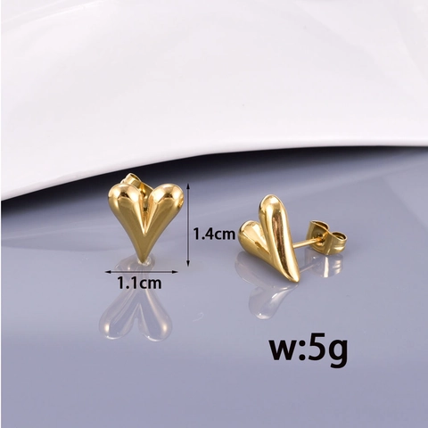 18K Vergoldete Titanstahl Herz Ohrstecker Für Damen Minimalistische 3D Liebe Herzform Ohrringe Süßer Cooler Schmuck