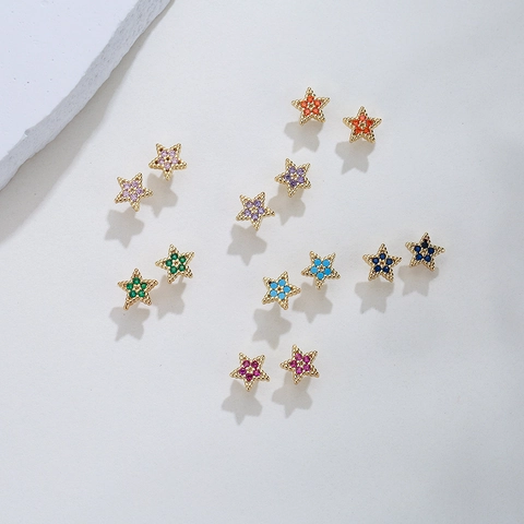 Stern Ohrstecker Kupfer Vergoldet Zirkonia Geometrisch Bunter Schmuck Geschenk Für Damen Mädchen