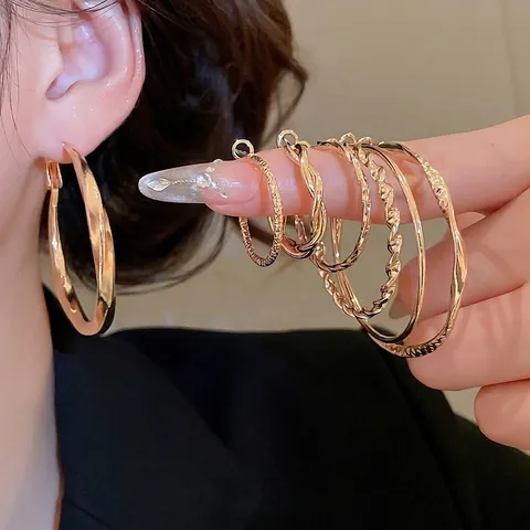 Geometric Twisted Round Hoop Earrings With 925 Sterling Silver Earring Post Minimalist Trendy Metal Alloy Gold Silver Color