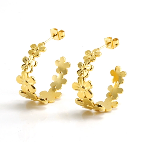 Blumen Creolen Edelstahl 18K Vergoldet Hohl C-Form Retro Französischer Stil Schmuck Für Frauen Einfach Elegant