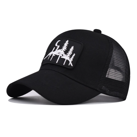 Cappello Trucker In Cotone E Rete Traspirante Regolabile Ricamo Foresta Luna Sport All Aperto Uomo Donna