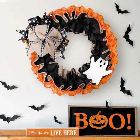 Ghirlanda Di Halloween Tela Di Sacco Decorazione Fantasma Appesa Porta Parete Spaventosa Arancione Nero Fiocco Ornamento