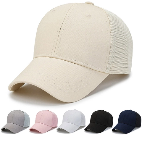 Gorra De Béisbol Color Sólido Algodón Transpirable Malla Trucker Hat Protección Solar Deportes Al Aire Libre Ajustable Para Hombres Mujeres