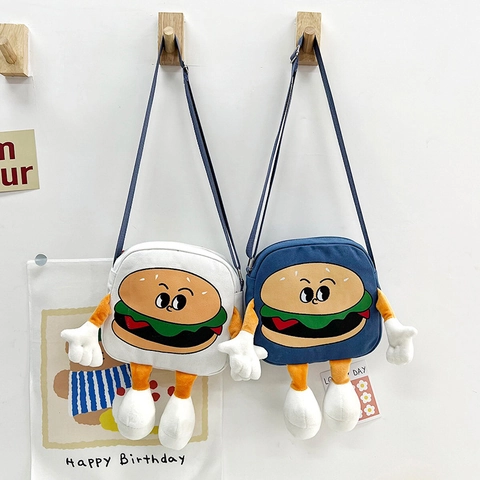 Bolso Bandolera Para Niños Lona Dibujos Animados Hamburguesa Con Extremidades De Felpa 3D Correa Ajustable Divertido