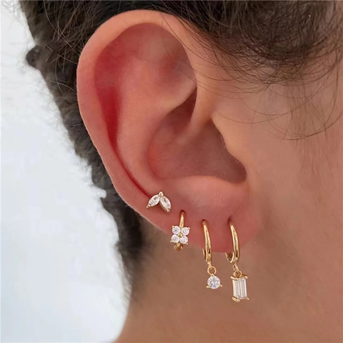 Elegant Copper Flower Stud Earrings With Silver Earring Post Electroplated Gold Silver Rhinestone Hoop Earrings For Women