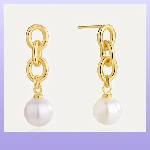 Boucles D'oreilles Pendantes Künstliche Perle À Triple Anneau Géométrique Pour Femmes Laiton Plaqué Or 18K Avec Tige En Argent 925