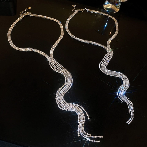 Collier Ras Du Cou À Pampilles Multi-Rangs En Strass Alliage Forme Y Élégant Bijou De Soirée Pour Femmes