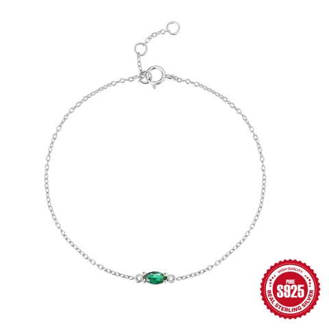 S925 Sterling Silver Green Zirconia Bracelet Marquise Cut Emerald Green Gemstone Thin Chain Minimalist Fashion Women Jewelry Gift