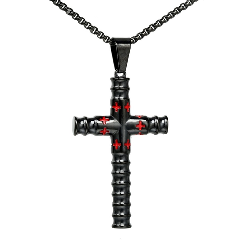 Collar con Colgante de Cruz de Acero Inoxidable Hip Hop para Hombre Mujer Punk Vintage Textura de Bambú Joyería Gótica